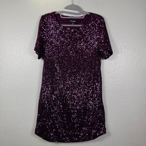 Steve Madden Marcella Aubergine Seeuin Shift Dress Short Sleeve Size S